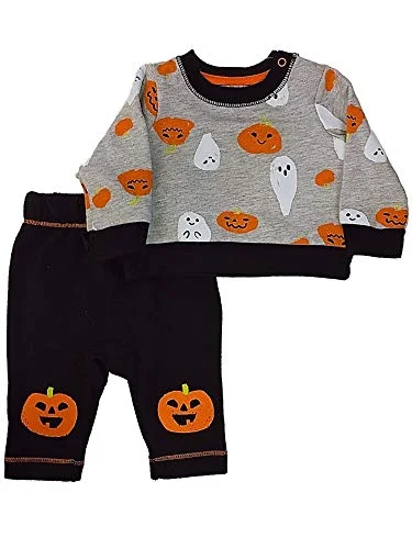 Infant Boys Gray Ghost & Pumpkin Halloween Shirt & Pants Outfit Set 3/6M