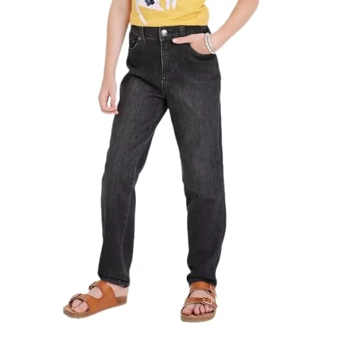 High-Rise Straight Jeans — black)