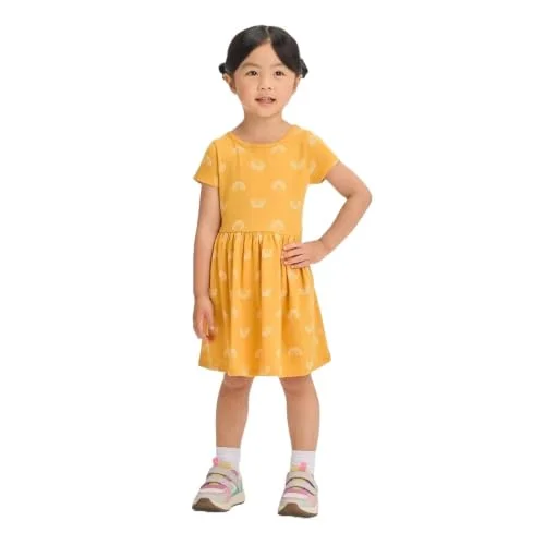 Cat & Jack Toddler Girls' Graphic Print Short Sleeve Dress- (US, Age, 12 Months, Mustard Rainbow)