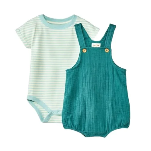 Baby Gauze Shortalls Set — (mint