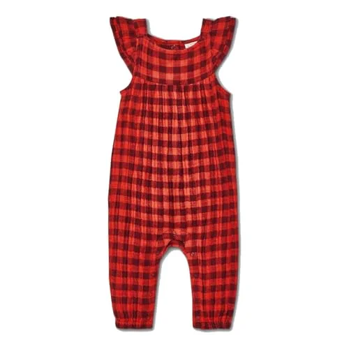 Baby Floral Romper — (red burgundy check
