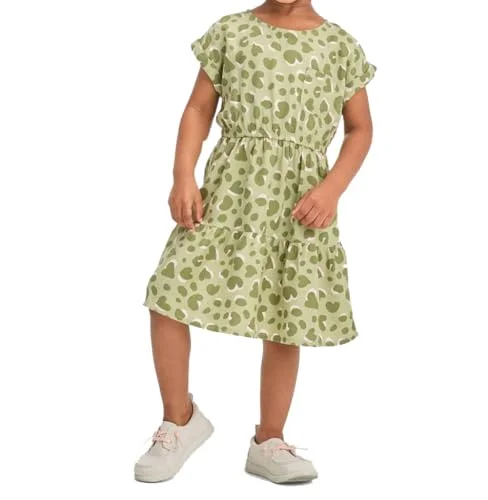 Challis Short Sleeve Dress — light olive animal print)
