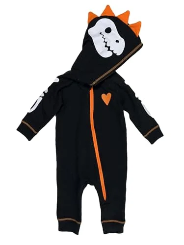 Cat & Jack Infant Boys Dinosaur Skeleton Black Halloween Zip Up Hooded Romper Outfit 6-9m