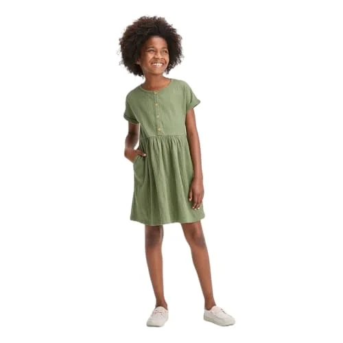 Cat & Jack Girls' Short Sleeve Solid Knit Dress - (Olive Green, X-Large)