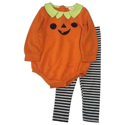 Infant Girls Baby Pumpkin Halloween Outfit Bodysuit & Pants Set 12 Months